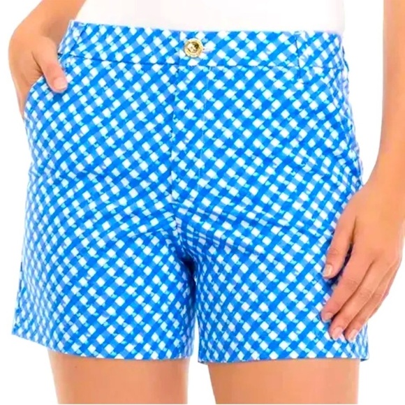 Lilly Pulitzer Gretchen High Rise Short Boca Blue Double Checking Sz 4 NEW - Picture 1 of 14